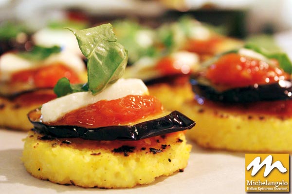 Burger di Polenta, Eggplant, Tomatoes and Mozzarella