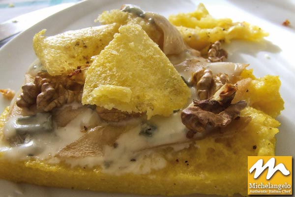 Polenta Crostini with Gorzonzola and Walnuts