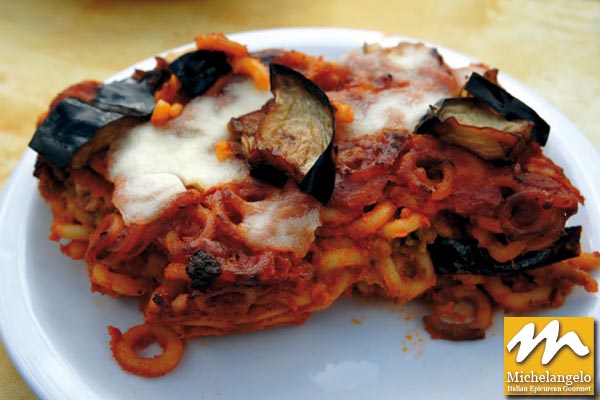 Baked Pasta with Eggplants and Smoked Mozzarella Cheese
