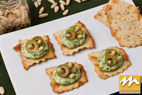Puff Pastry with Fresh Pesto, Ricotta Cheese and Olives